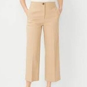 Ann Taylor Women Tan Cropped Wide Leg‎ Pants Size 14 Cotton Blend